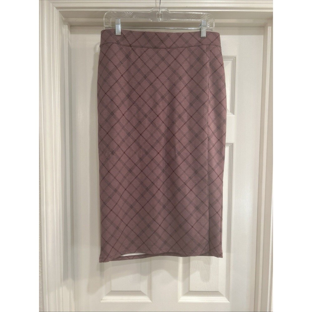 Liz Claiborne Medium Women's Knit Mauve Plaid Midi Pencil Skirt Stretch NWT